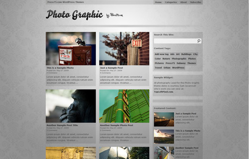 Photo Graphic is a simplistic photography-centric theme featuring a clean gallery style layout. Photo Graphic is a simplistic photography-centric theme featuring a clean gallery style layout.