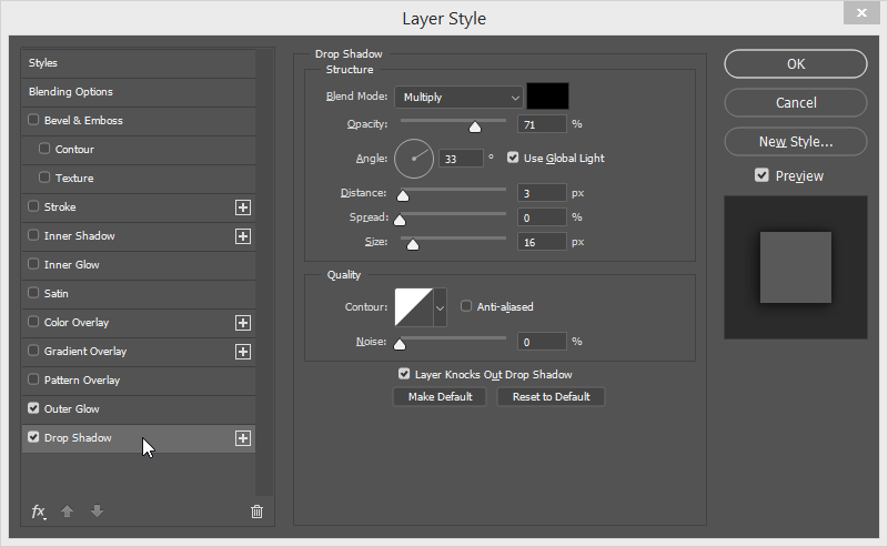 photoshop menu drop shadow