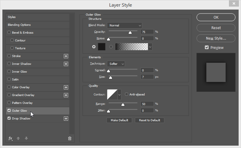 photoshop menu bar outer glow