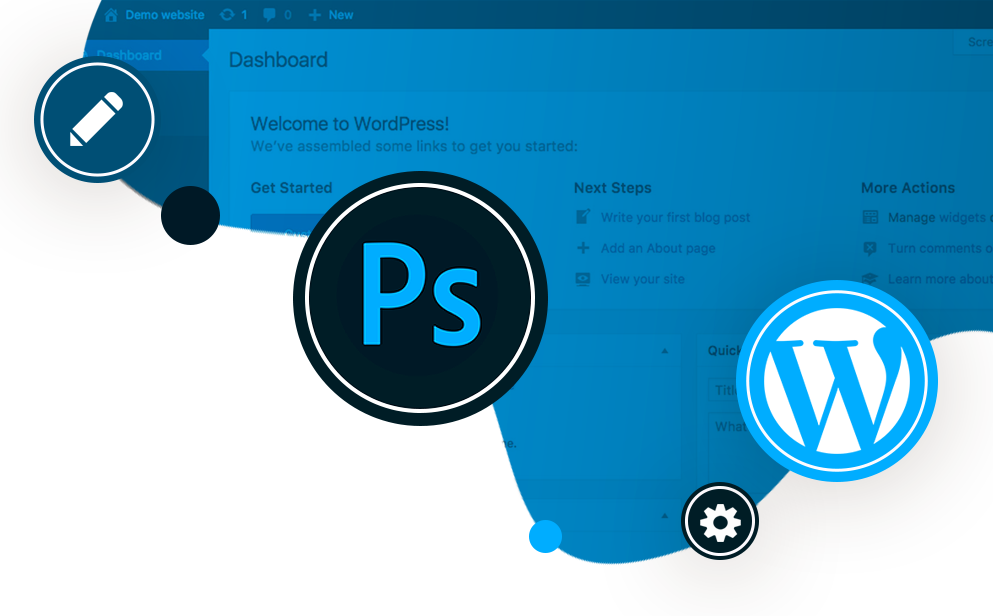 Convert PSD. Конвертация ПСД. WORDPRESS Welcome. Converting website to WORDPRESS.