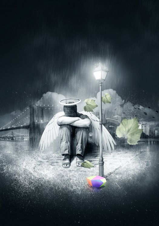 Create a Fallen, Rain-Soaked, Angel Composition in Photoshop