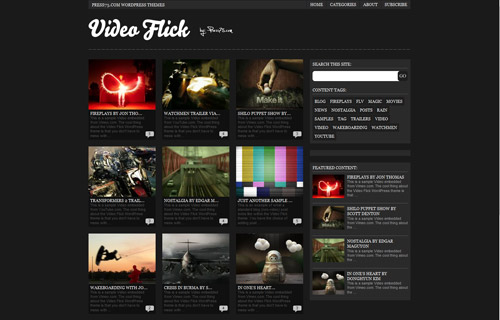Video Flick is a video-centric WordPress theme featuring a “gallery” style layout.