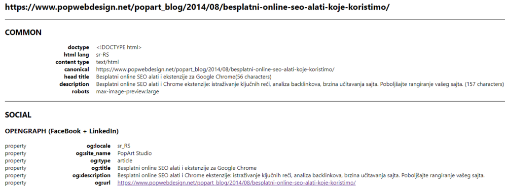 Ekstenzija za brzu i laku proveru Meta Tag-ova na stranici.