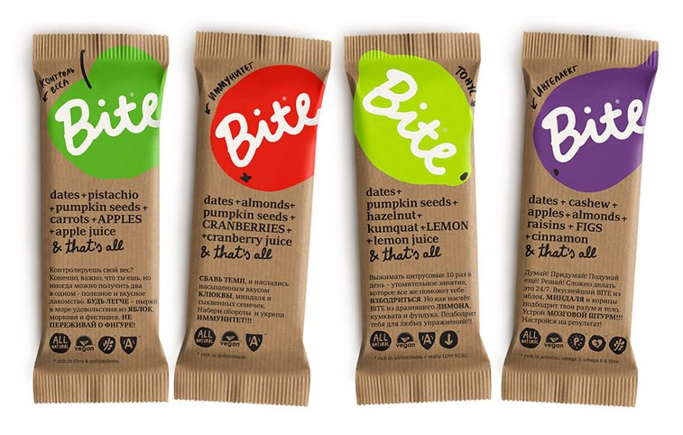 dizajn ambalaže za užinu bite organic