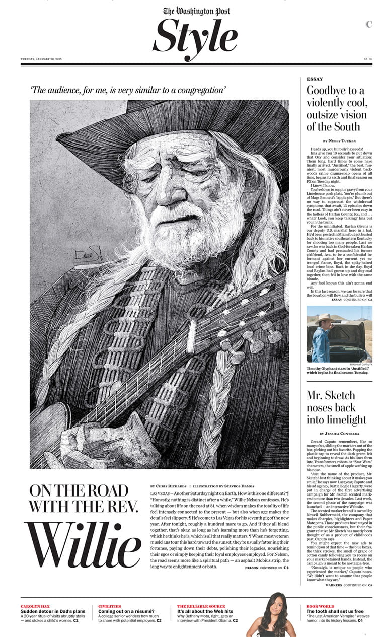 stavros damos illustration willie nelson for the washington post 2