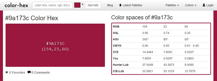 color hex color codes for color 9a173c
