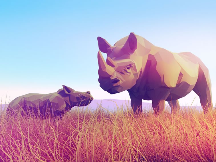 low poly rhinos