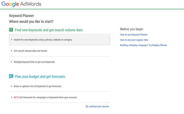 how to use keyword planner