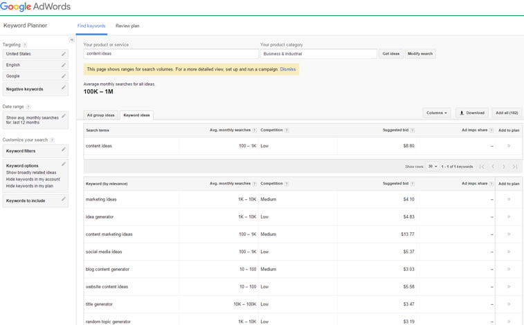 keyword planner