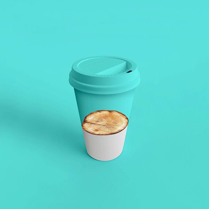 Consumerism culture mocked by Tony Futura fake environment care coffee