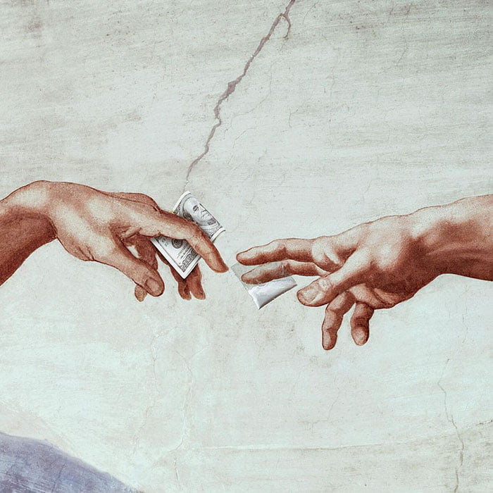 Consumerism culture mocked by Tony Futura tipping