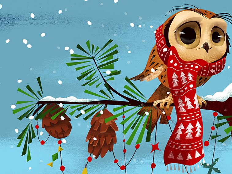 the scarfed owl cute illustration