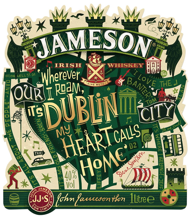 steve simpson illustrated packaging jameson whiskey bottle 3