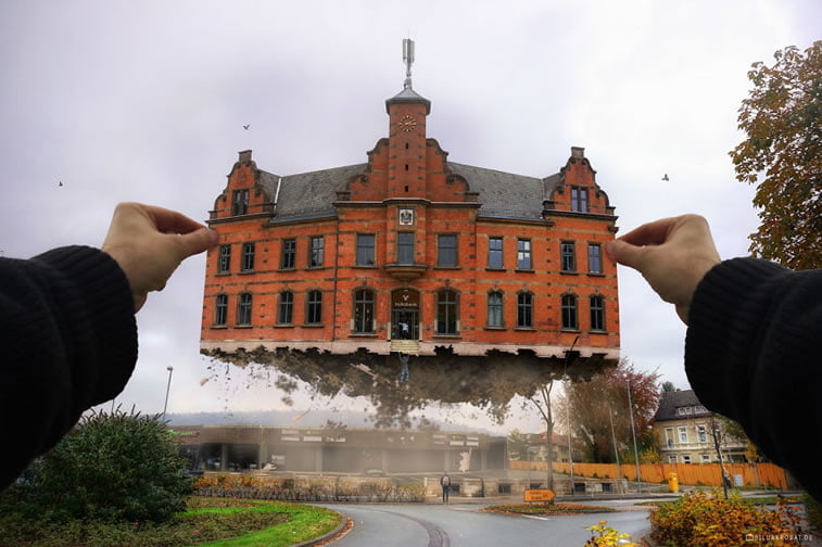 photo manipulation bildakrobat old postoffice in lemgo - airmail