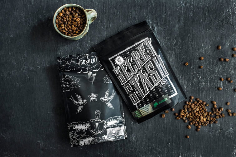 Dizajn ambalaže za kafu: 20 inspirativnih primera – Goshen coffee company's secret stash