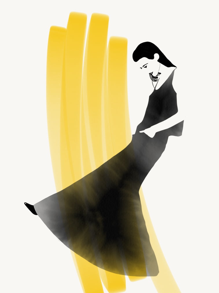 Rocio Vigne black coat yellow modna ilustracija