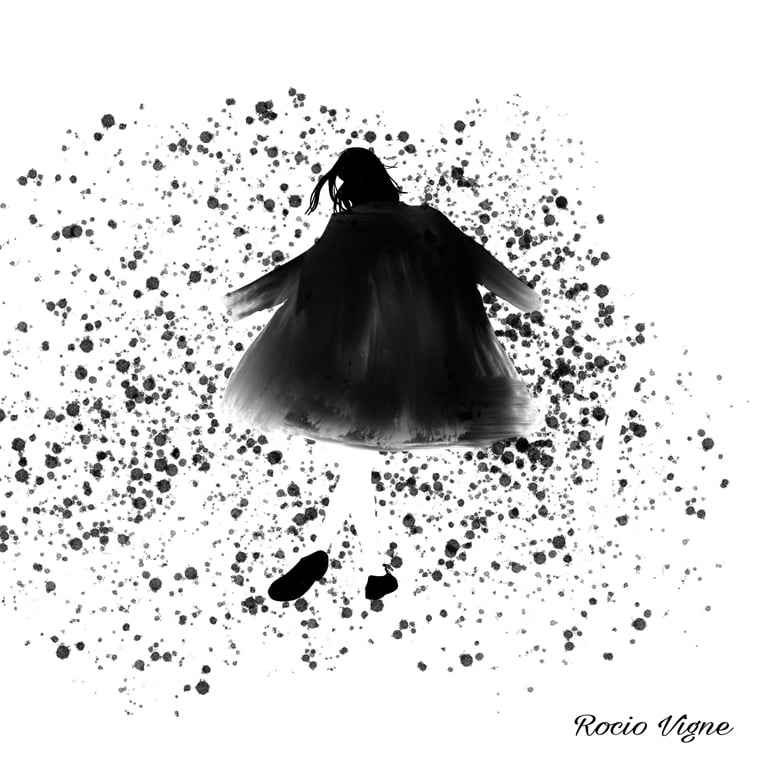 Rocio Vigne black coat modna ilustarcija