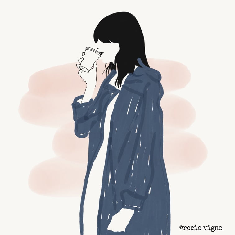 Rocio Vigne blue coat modna ilustracija