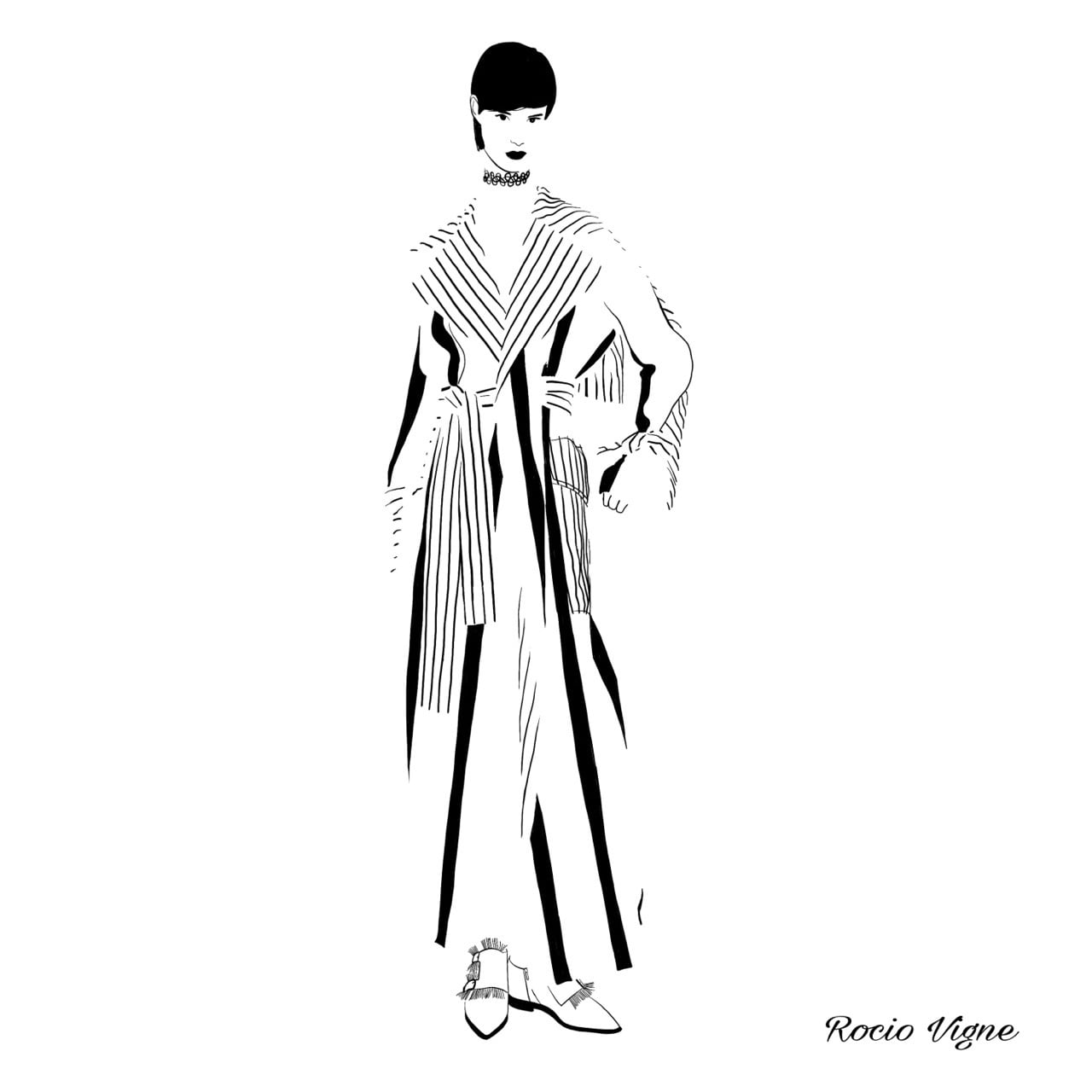 Rocio Vigne grey coat 2 modna ilustracija