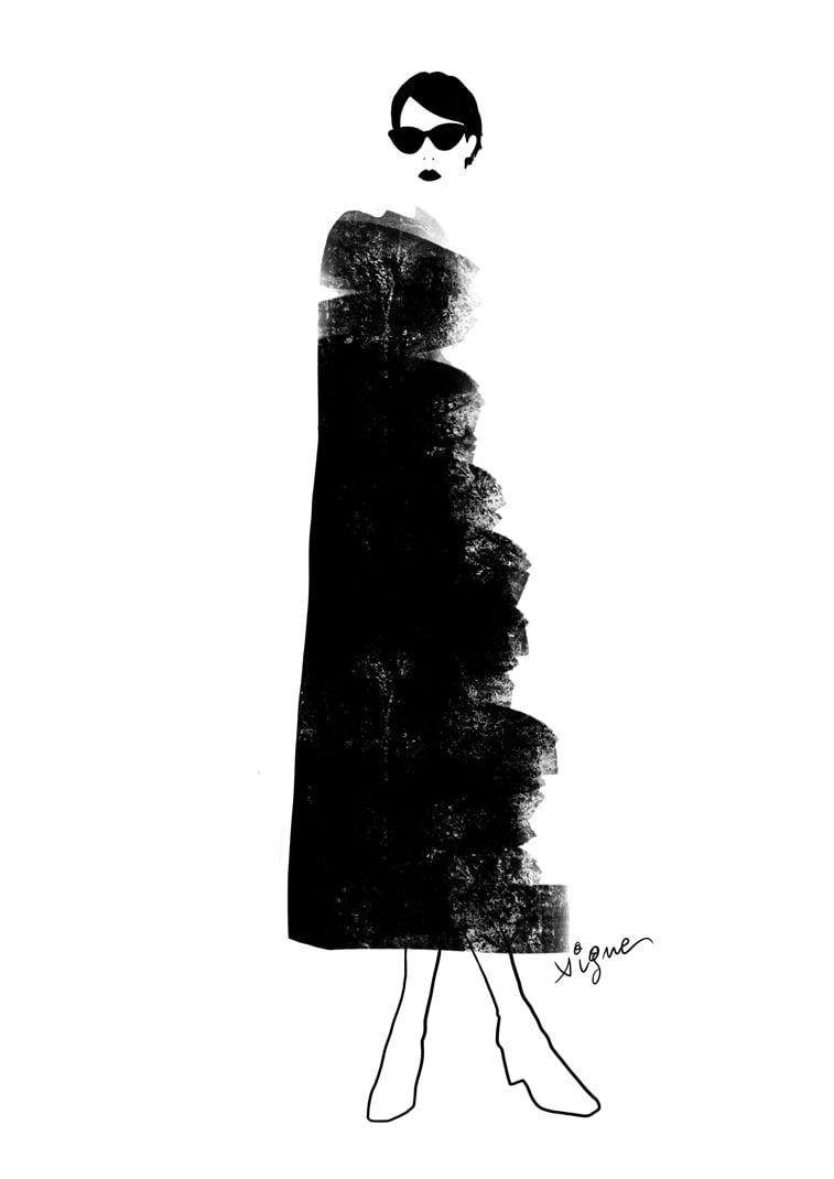 modne ilustracije half black coat Rocio Vigne