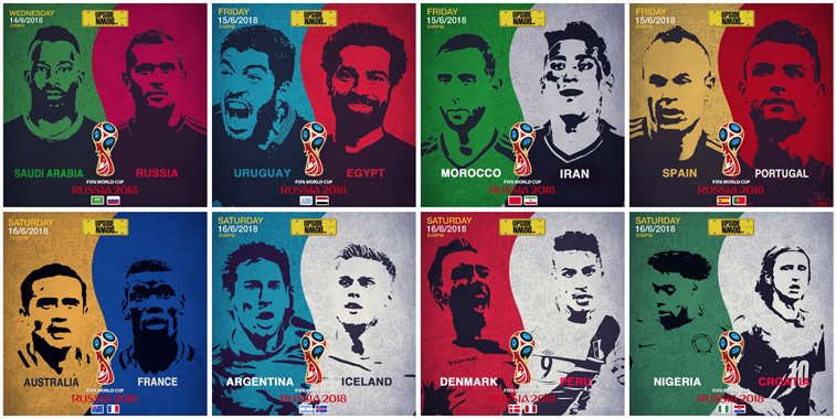sp rusija 2018 ilustracija fudbalera posteri raspored utakmica