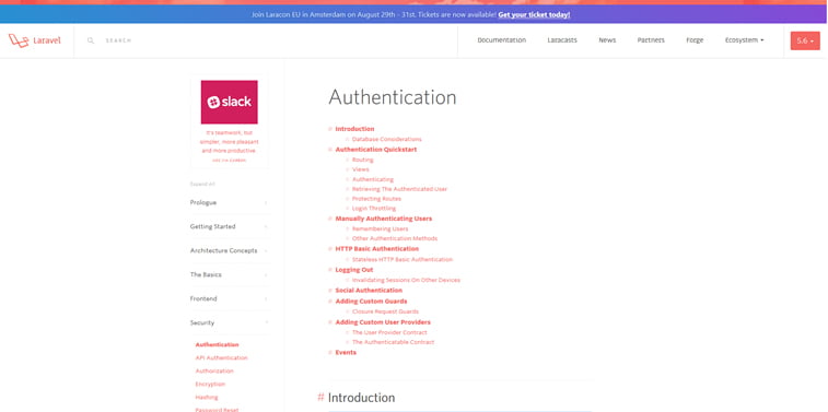 authentication documentation laravel 5.6