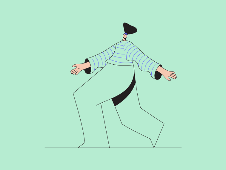 illustration girl walking disproportional body 