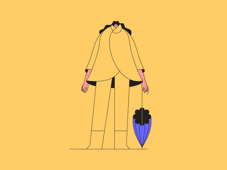 illustration girl standing umbrella 