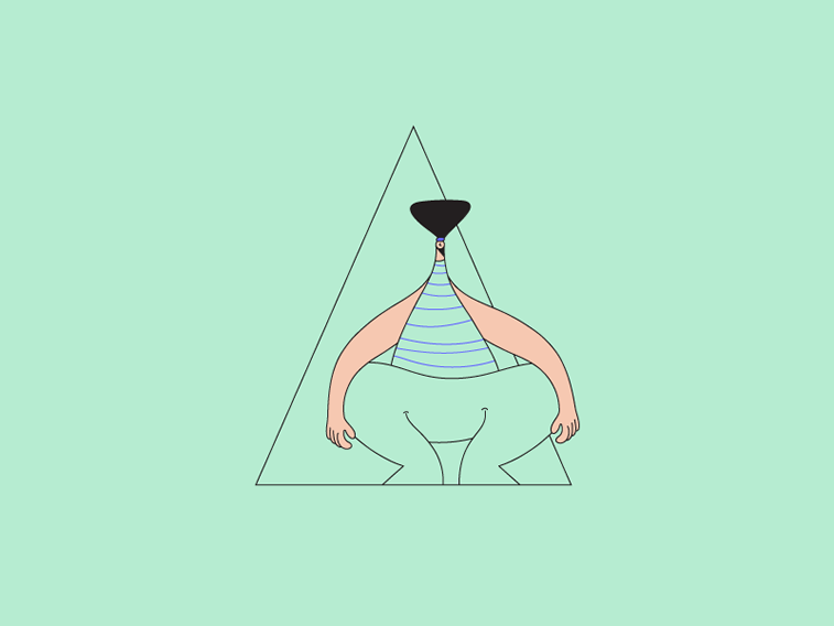 illustration girl sitting triangle frame unproportional body