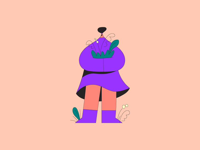 illustration unproportional body girl holding grass