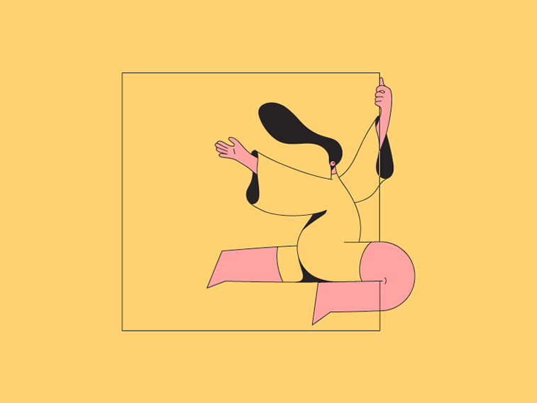 illustration girl body square frame