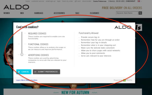 aldo cookie management