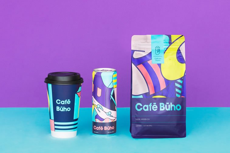 cafe buho coffee packaging colorful design