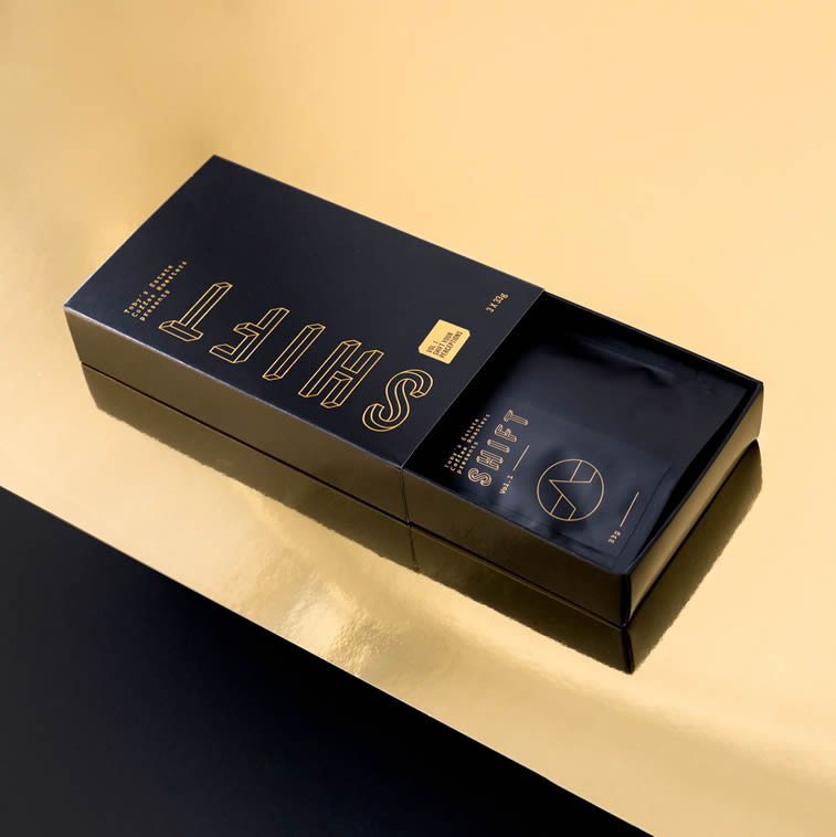 shift coffee package design black gold
