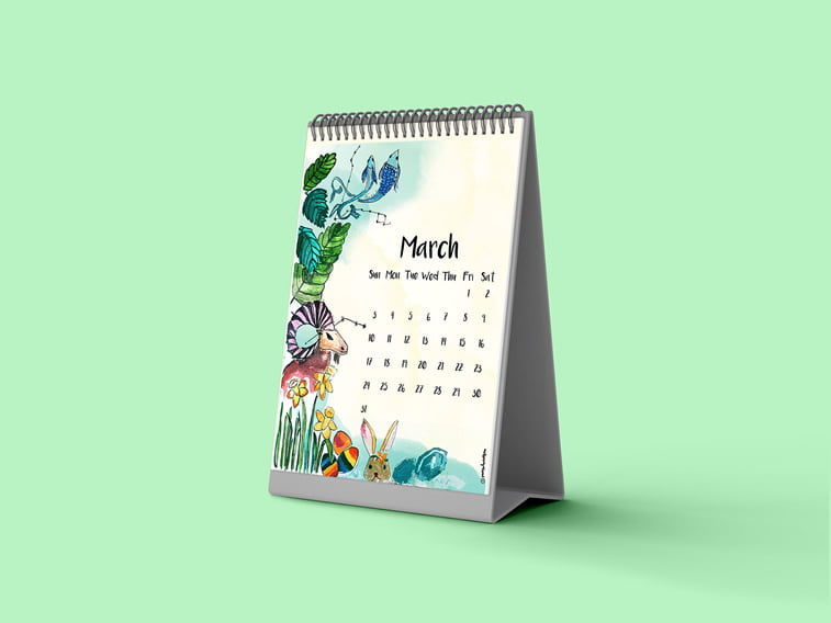 mart 2019 kalendar stoni ilustracija 