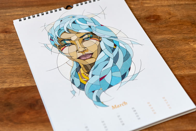 ilustrovani kalendar devojka ilustracija mart 2019