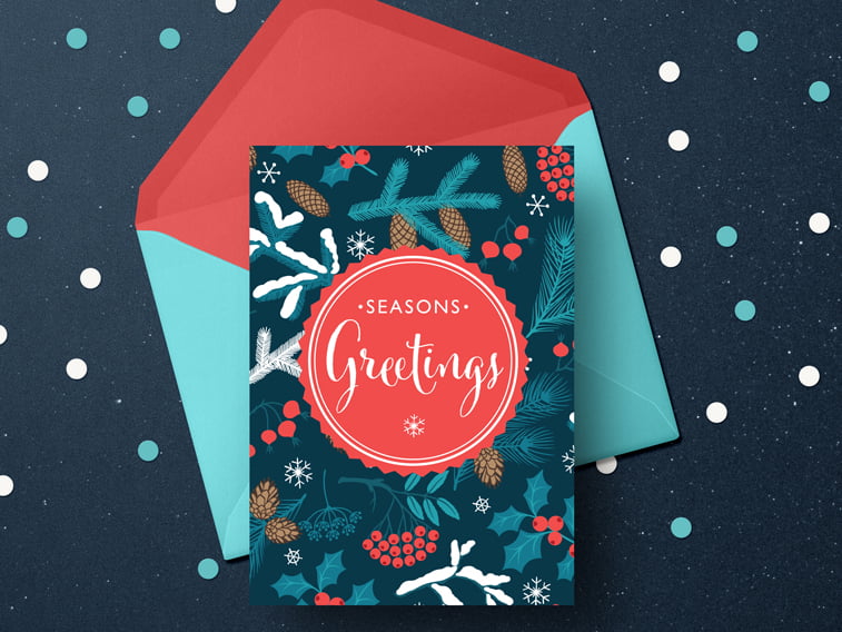 season greetings christams card design colorful