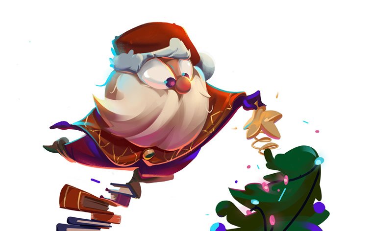 santa illustrated character christmas card design