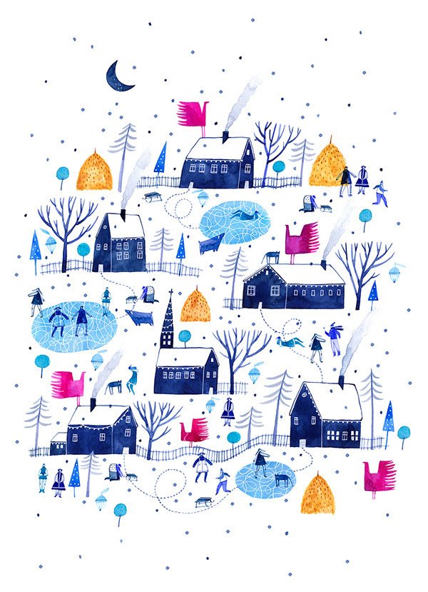 hand drawn christmas card illustration winter