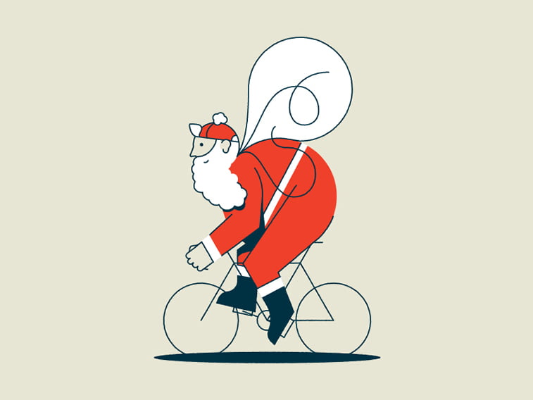 santa on bicycle illustration card design