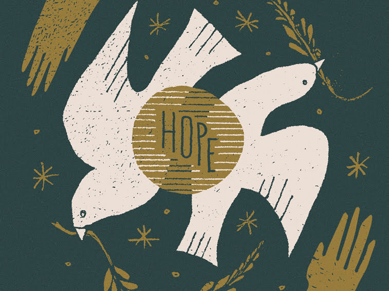 hope and peace holiday card design white doves