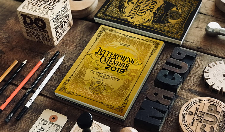 Letterpress calendar 2019 tipografija font 