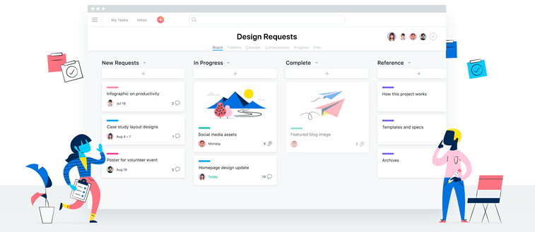 Asana homepage people interaction illustration