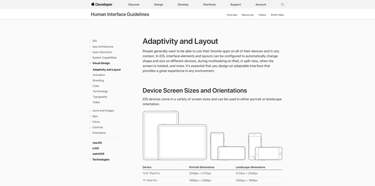 In-depth information and UI resources for designing Apple Human Interface guidelines addaprtivity and layout screenshot