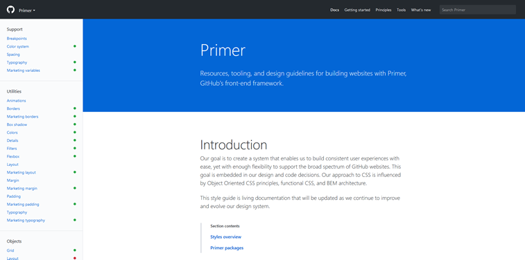 GitHub primer design system homepage