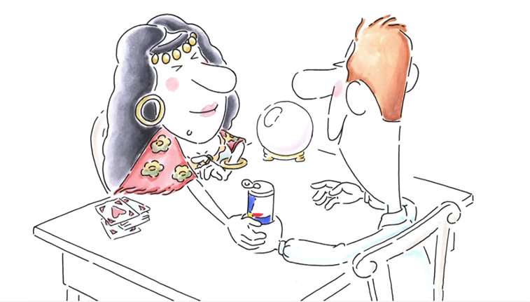 red bull fortune teller cartoon