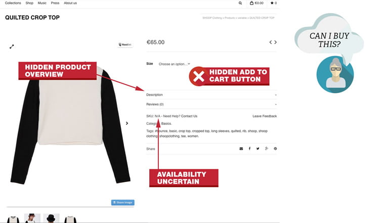 product page design hidden CTA button