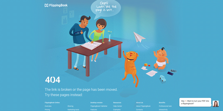 flipping book 404 page custom family illustration