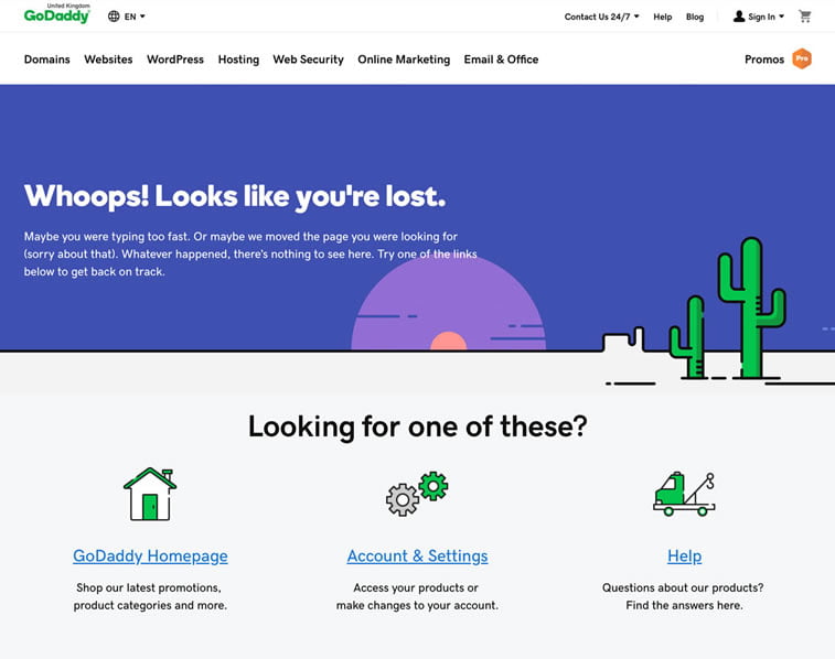 GoDaddy 404 error page