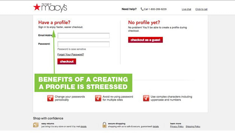 Macy's e-commerce checkout page design